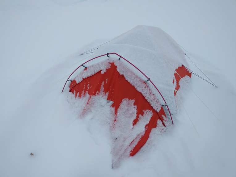 Tent under snow